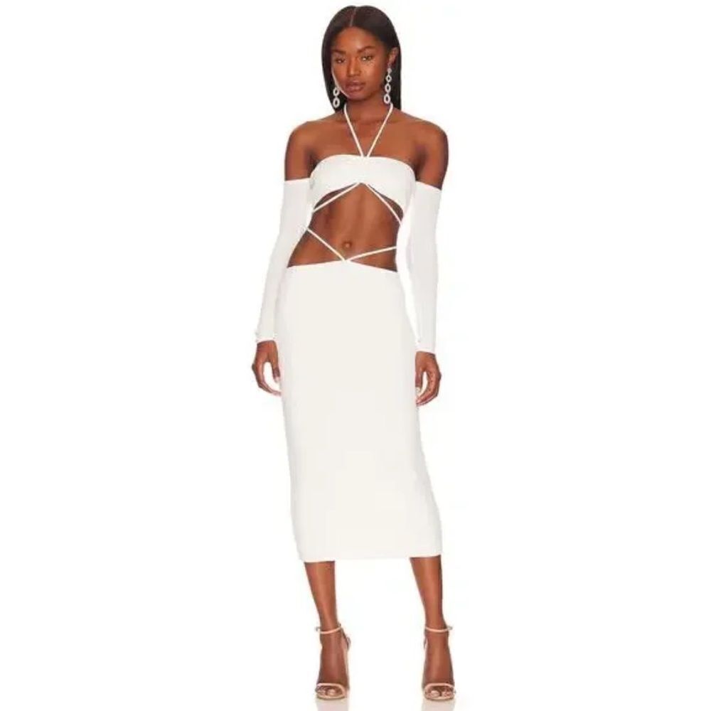 NWT Not Yours To Keep Nikki Strappy Cut-Out White MIDI Dress Small Revolve